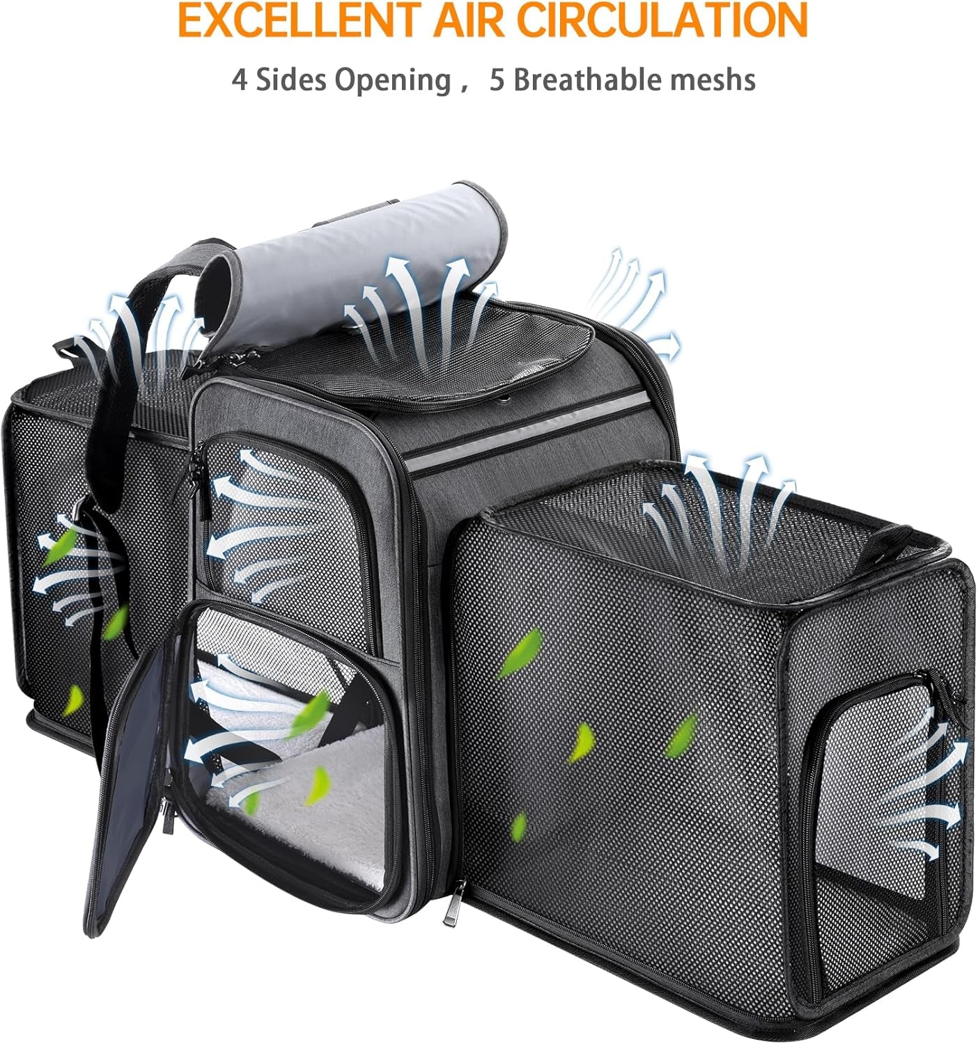 Double Side Expandable Cat or Dog Carrier for Medium Cats and Small Dogs and Puppies up to 20 Lbs,(Grey)