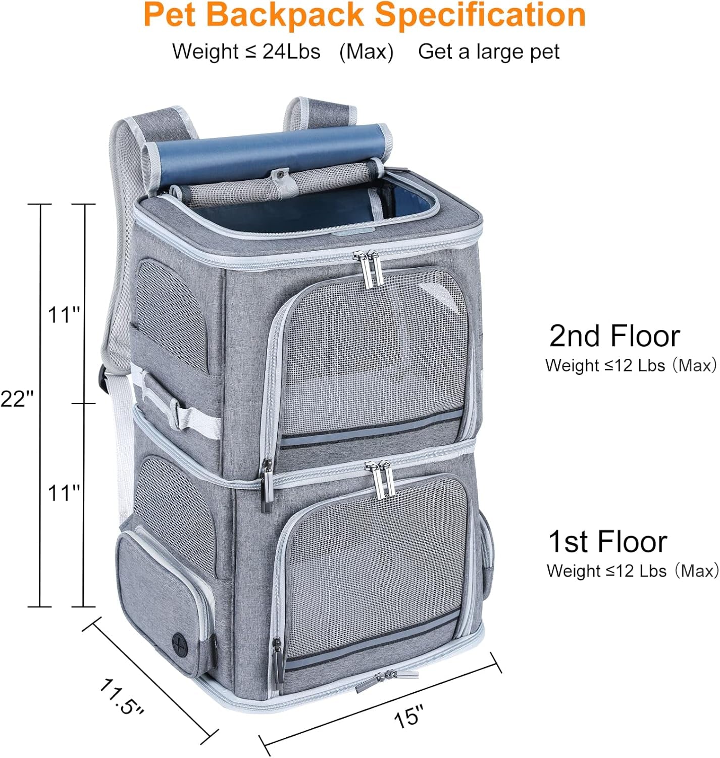 Double Cat Carrier for 2 Medium Cats,Dogs Backpack ,Double Compartment