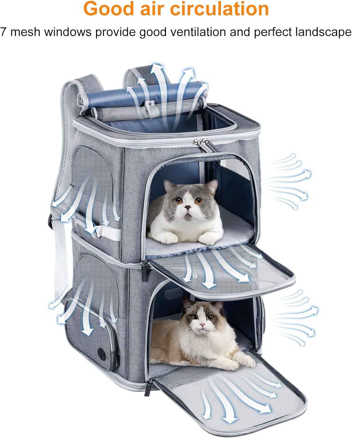 Double Cat Carrier for 2 Medium Cats,Dogs Backpack ,Double Compartment