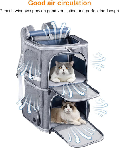 Double Cat Carrier for 2 Medium Cats,Dogs Backpack ,Double Compartment