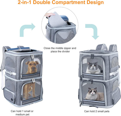 Double Cat Carrier for 2 Medium Cats,Dogs Backpack ,Double Compartment