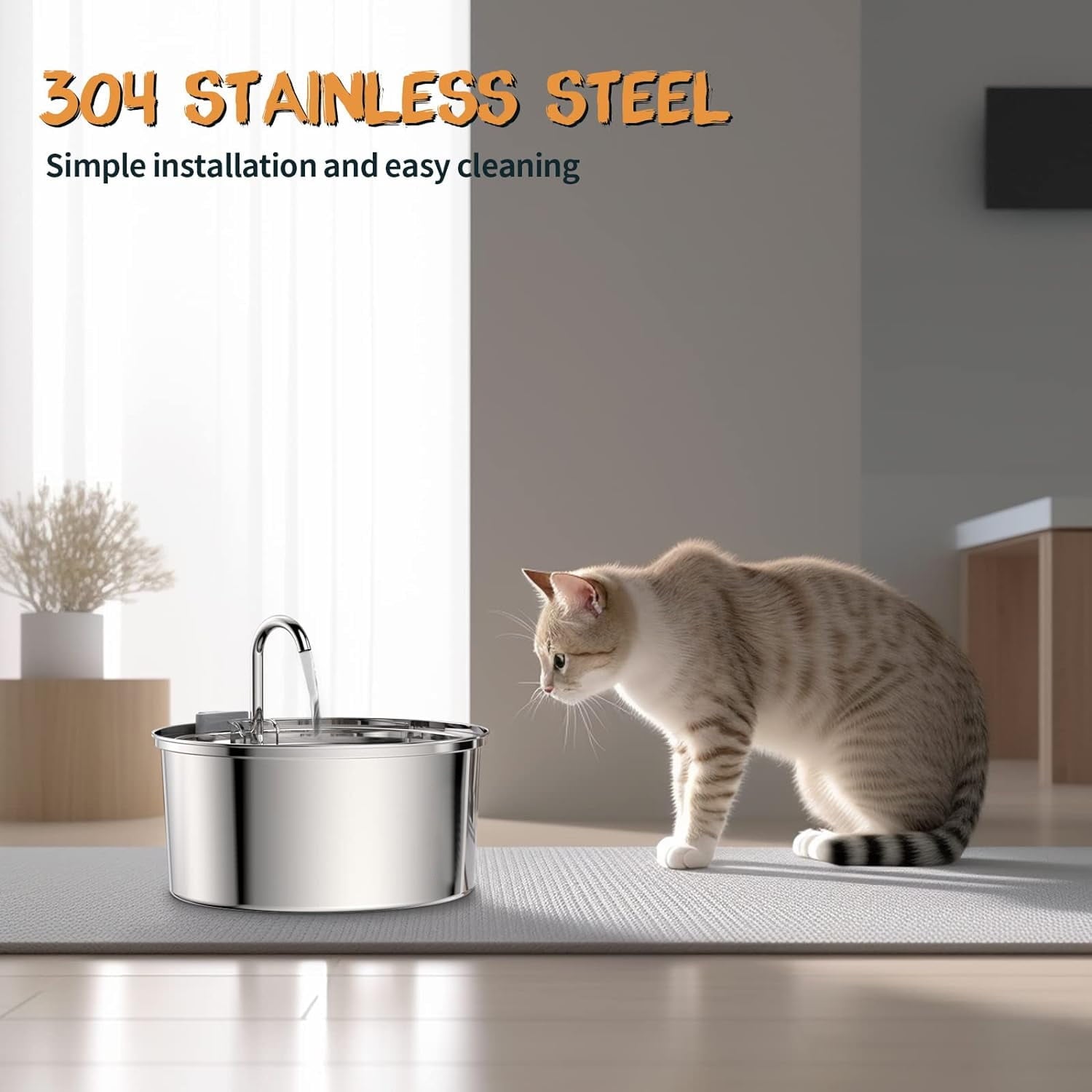 Cat Water Fountain Stainless Steel, 108Oz/3.2L Automatic Cat Fountain, Dog Water Dispenser, Super Silen, Multi-Filtration. Dishwasher Safe for Cats, Dogs, Multiple Pets