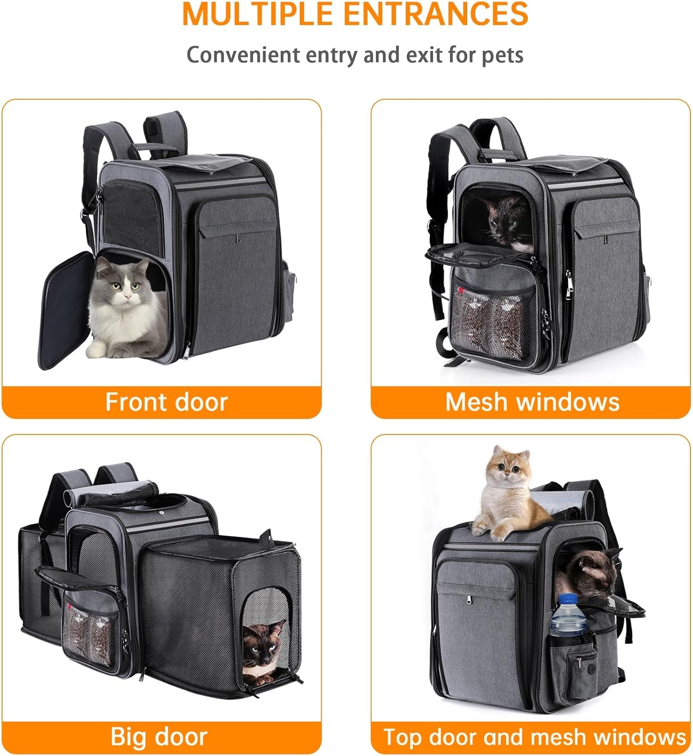 Double Side Expandable Cat or Dog Carrier for Medium Cats and Small Dogs and Puppies up to 20 Lbs,(Grey)