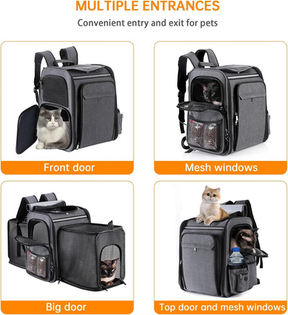 Double Side Expandable Cat or Dog Carrier for Medium Cats and Small Dogs and Puppies up to 20 Lbs,(Grey)