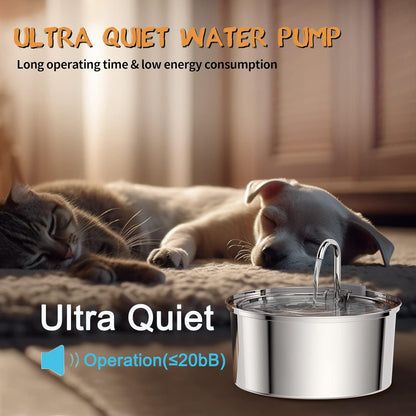 Cat Water Fountain Stainless Steel, 108Oz/3.2L Automatic Cat Fountain, Dog Water Dispenser, Super Silen, Multi-Filtration. Dishwasher Safe for Cats, Dogs, Multiple Pets