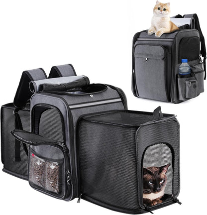 Double Side Expandable Cat or Dog Carrier for Medium Cats and Small Dogs and Puppies up to 20 Lbs,(Grey)