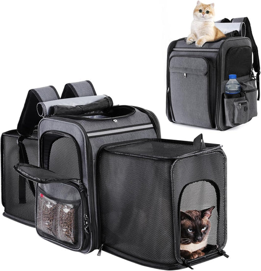 Double Side Expandable Cat or Dog Carrier for Medium Cats and Small Dogs and Puppies up to 20 Lbs,(Grey)