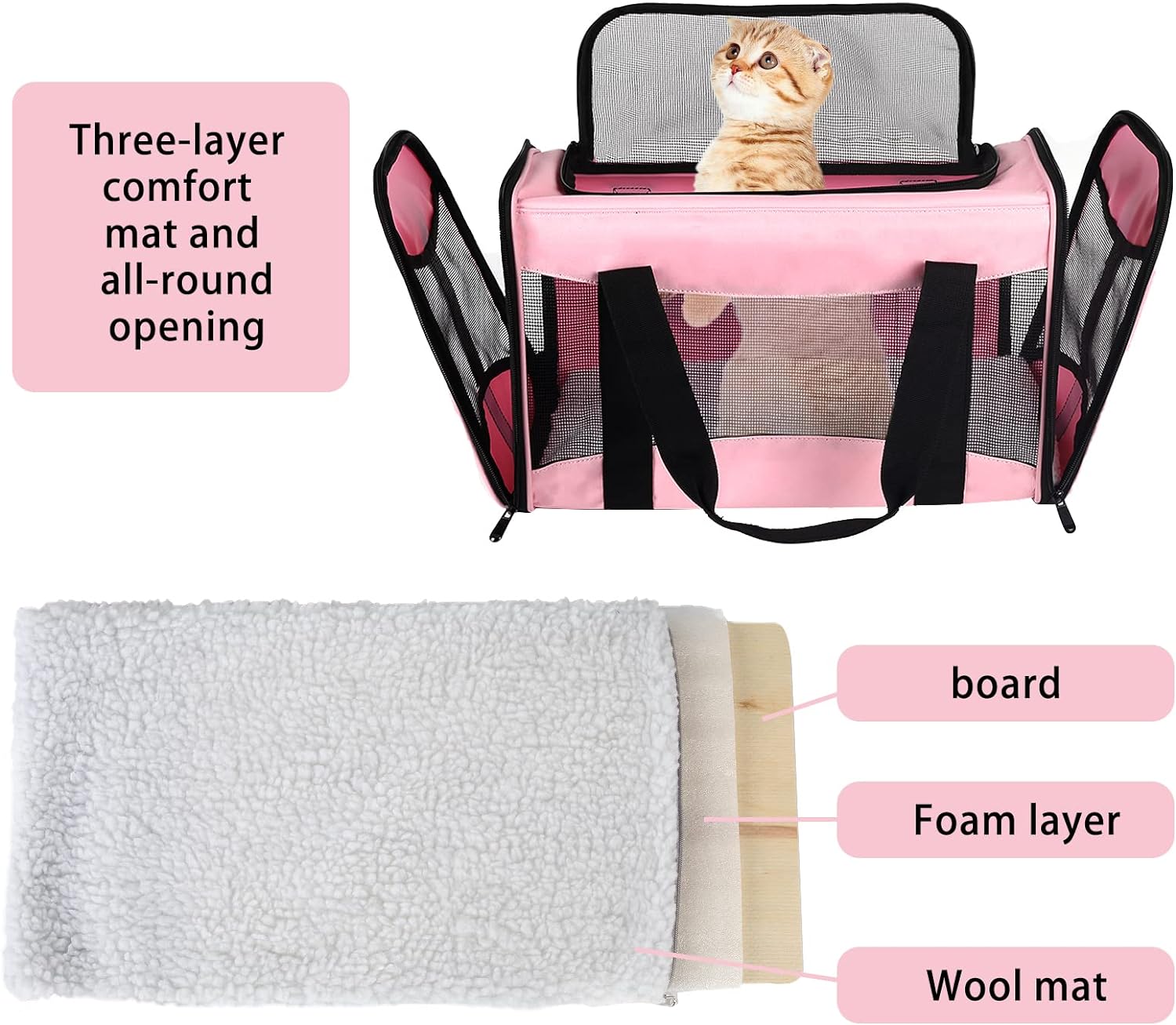 Cat Carrier Large Dog Cat Carriers Puppies up to 30Lbs, Big Dog Carrier Soft Sided, Collapsible Travel Puppy Carrier (X-Large, Pink)