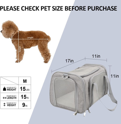 Cat Carriers Dog Carrier Pet Carrier for Small Medium Cats Dogs Puppies up to 15 Lbs, TSA Airline Approved Small Dog Carrier Soft Sided, Collapsible Waterproof Travel Puppy Carrier - Grey