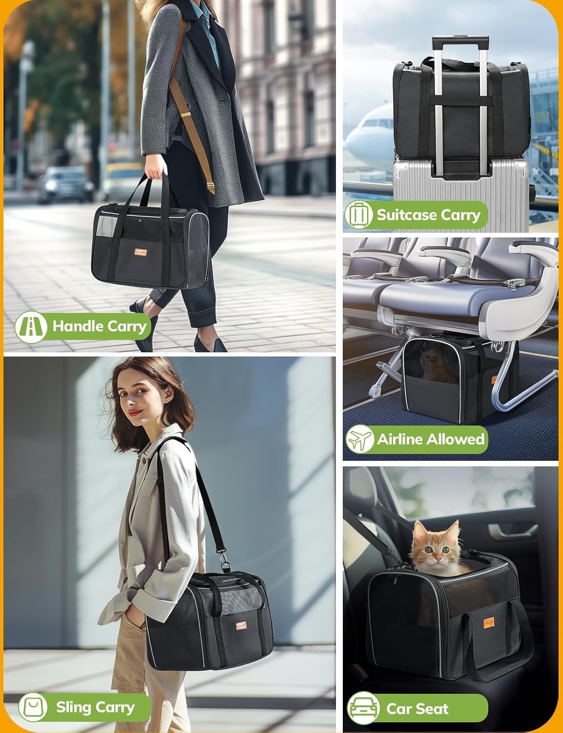 Cat Carrier Soft - Portable Pet Carrier for Small or Medium Cats, Dogs and Puppy up to 14Lbs, Airline Approved Dog Carrier with Safety Buckle - (Dark Gray)