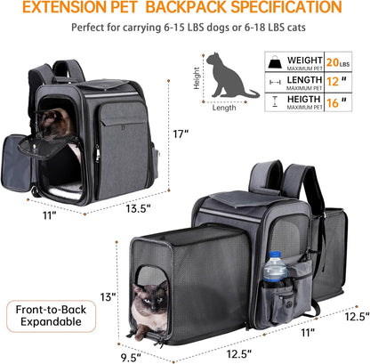 Double Side Expandable Cat or Dog Carrier for Medium Cats and Small Dogs and Puppies up to 20 Lbs,(Grey)
