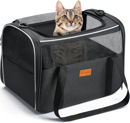 Cat Carrier Soft - Portable Pet Carrier for Small or Medium Cats, Dogs and Puppy up to 14Lbs, Airline Approved Dog Carrier with Safety Buckle - (Dark Gray)