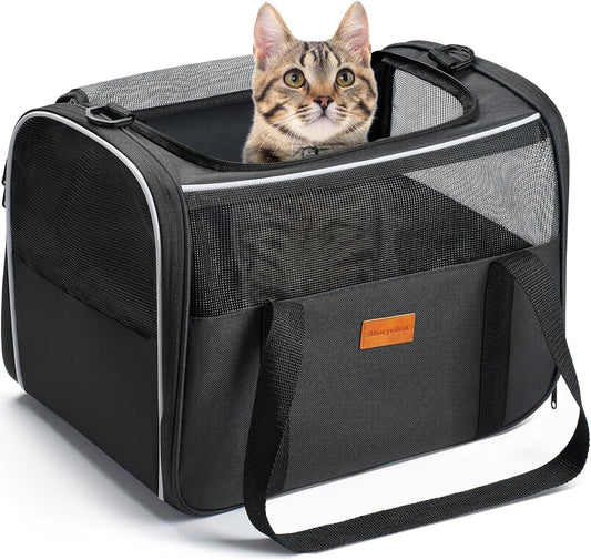 Cat Carrier Soft - Portable Pet Carrier for Small or Medium Cats, Dogs and Puppy up to 14Lbs, Airline Approved Dog Carrier with Safety Buckle - (Dark Gray)