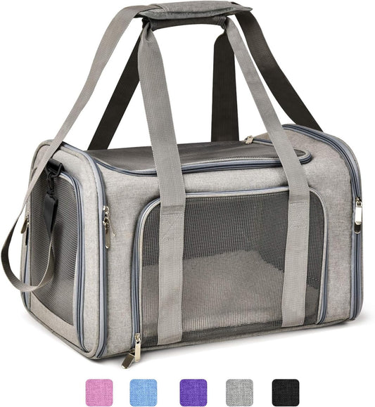 Cat Carriers Dog Carrier Pet Carrier for Small Medium Cats Dogs Puppies up to 15 Lbs, TSA Airline Approved Small Dog Carrier Soft Sided, Collapsible Waterproof Travel Puppy Carrier - Grey