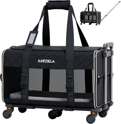 Pet Carrier Airline Approved - Dog Carrier with Wheels - TSA Airline Approved Dog Carrier - Rolling Pet Carrier with Wheels for Small to Medium Size Cat or Dog - Airplane Cabin Animal Friendly Luggage