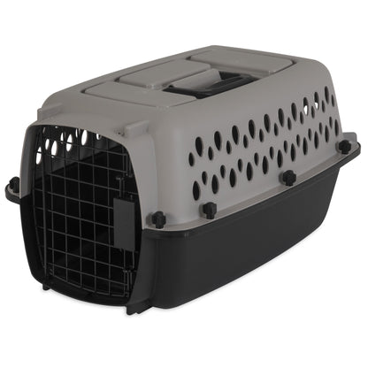 Pet Portable Kennel for Dogs, Hard-Sided Travel Carrier, Durable, Metal Door, Black & Grey, for Pets up to 10 Lbs, 19" L X 12.3" W X 10.8" H