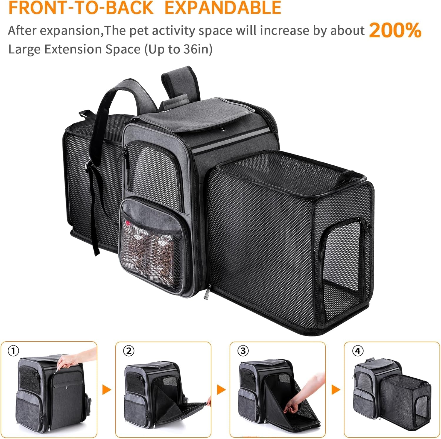 Double Side Expandable Cat or Dog Carrier for Medium Cats and Small Dogs and Puppies up to 20 Lbs,(Grey)