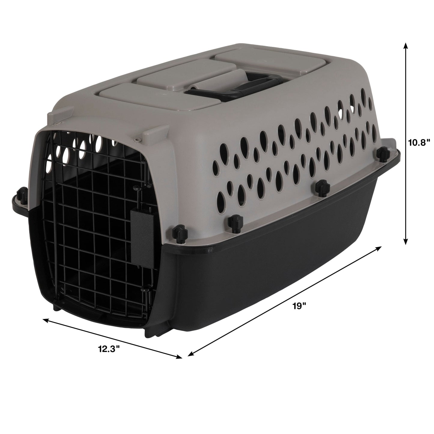 Pet Portable Kennel for Dogs, Hard-Sided Travel Carrier, Durable, Metal Door, Black & Grey, for Pets up to 10 Lbs, 19" L X 12.3" W X 10.8" H