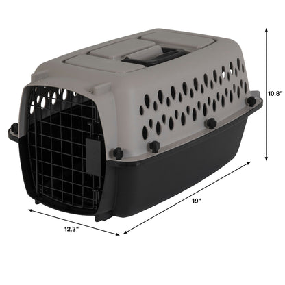 Pet Portable Kennel for Dogs, Hard-Sided Travel Carrier, Durable, Metal Door, Black & Grey, for Pets up to 10 Lbs, 19" L X 12.3" W X 10.8" H