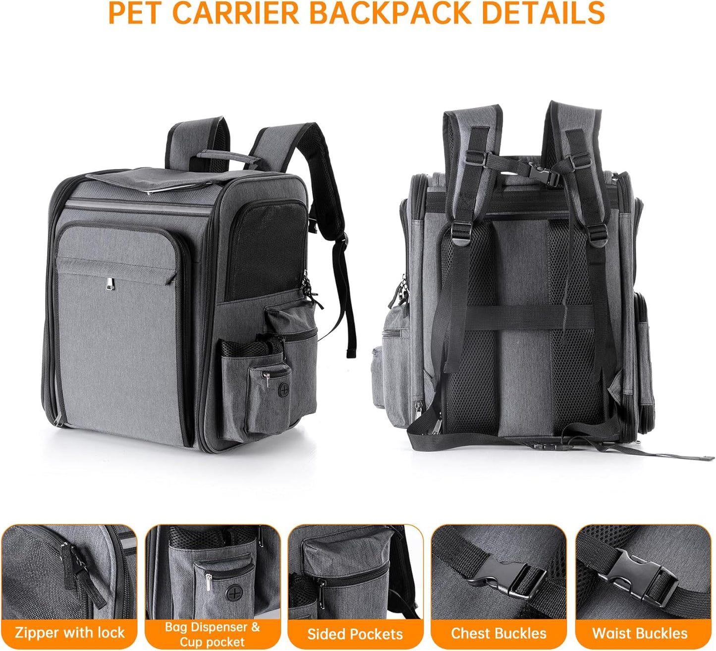 Double Side Expandable Cat or Dog Carrier for Medium Cats and Small Dogs and Puppies up to 20 Lbs,(Grey)