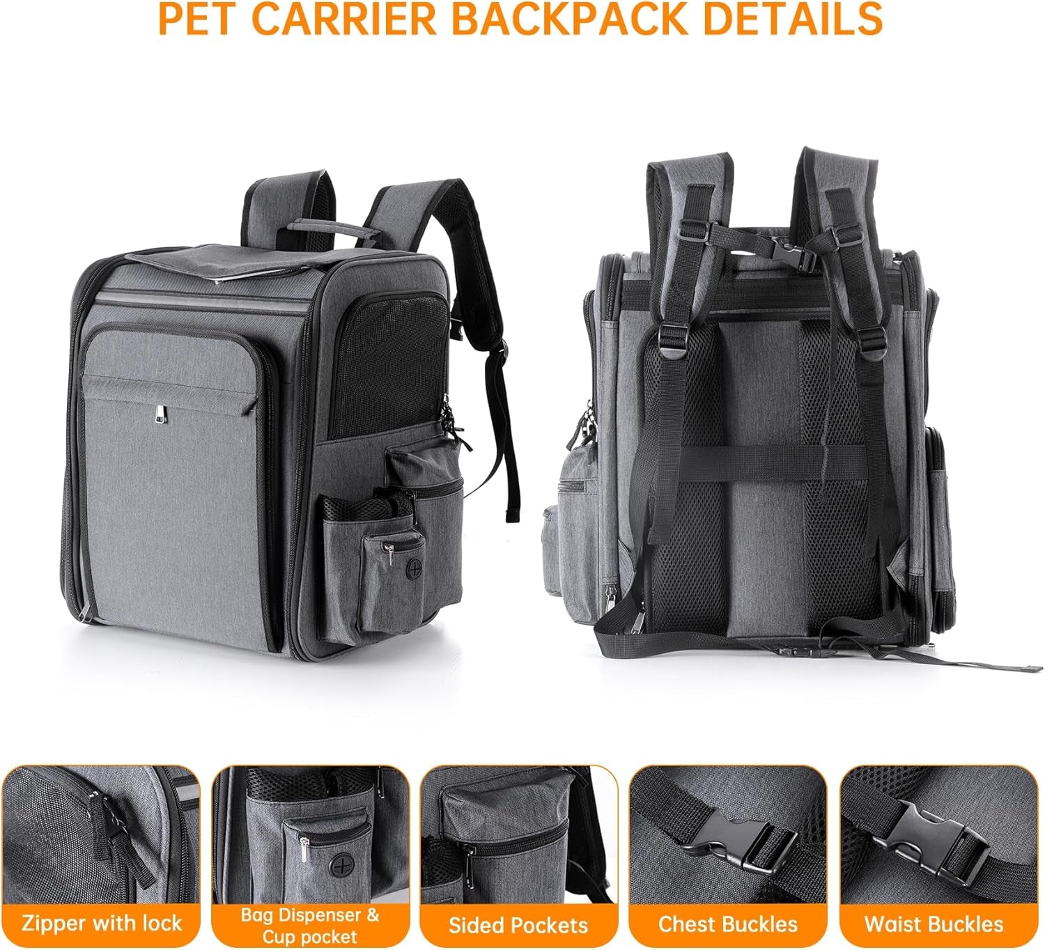 Double Side Expandable Cat or Dog Carrier for Medium Cats and Small Dogs and Puppies up to 20 Lbs,(Grey)