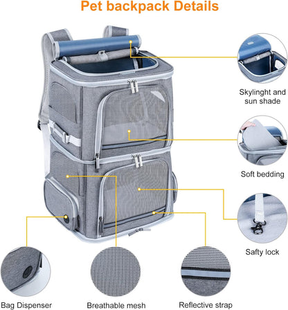 Double Cat Carrier for 2 Medium Cats,Dogs Backpack ,Double Compartment