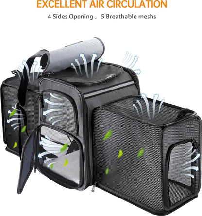 Double Side Expandable Cat or Dog Carrier for Medium Cats and Small Dogs and Puppies up to 20 Lbs,(Grey)